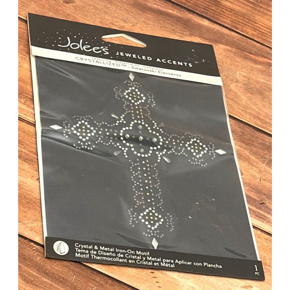 JOLEES JEWELED ACCENTS 56-40064 CROSS CRYSTAL & METAL IRON ON  WITH SWAROVSKI